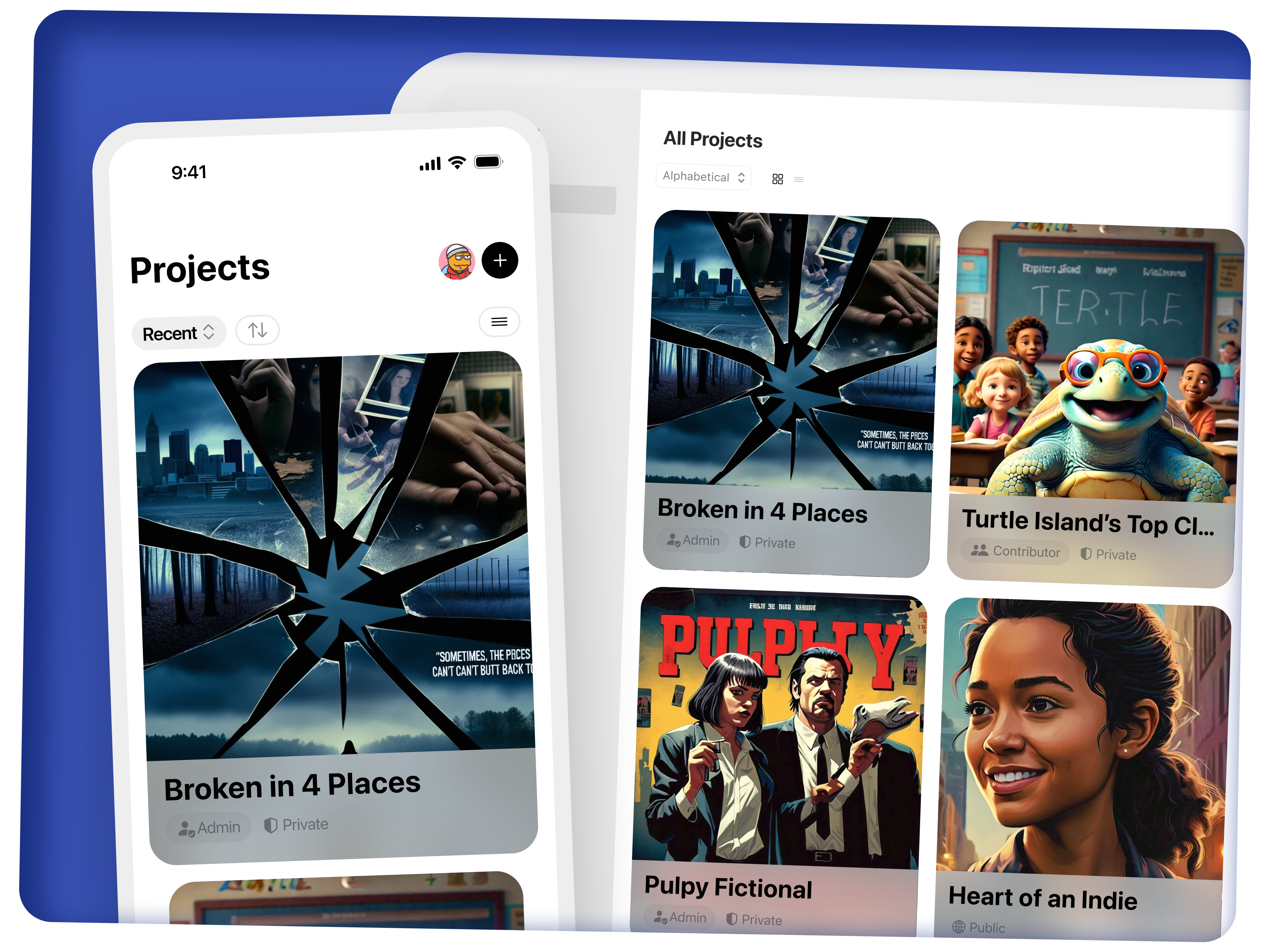 Mobile and Desktop views of the Khaos Machine's project library.